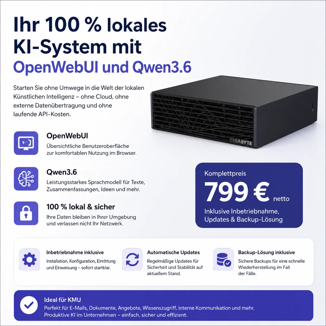 Installationsservice: Lokales KI-System für KMU – OpenWebUI & Qwen3.6 Inbetriebnahme inkl. Updates und Backup